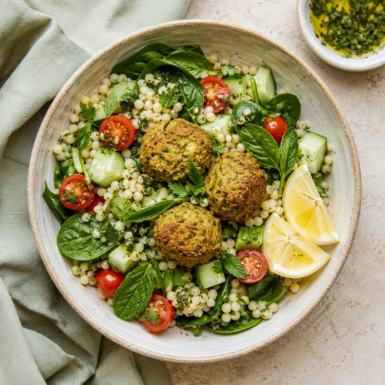 Couscoussalade met falafel en verse groenten