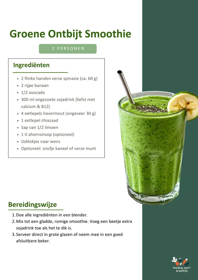 Receptkaart Groene Ontbijt Smoothie