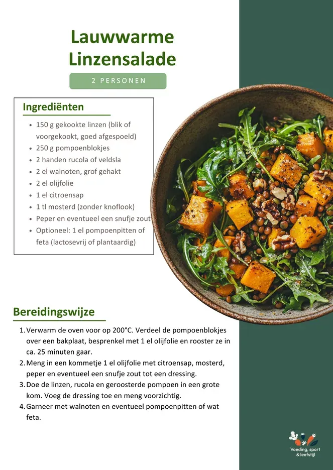 Receptkaart Lauwwarme Linzensalade